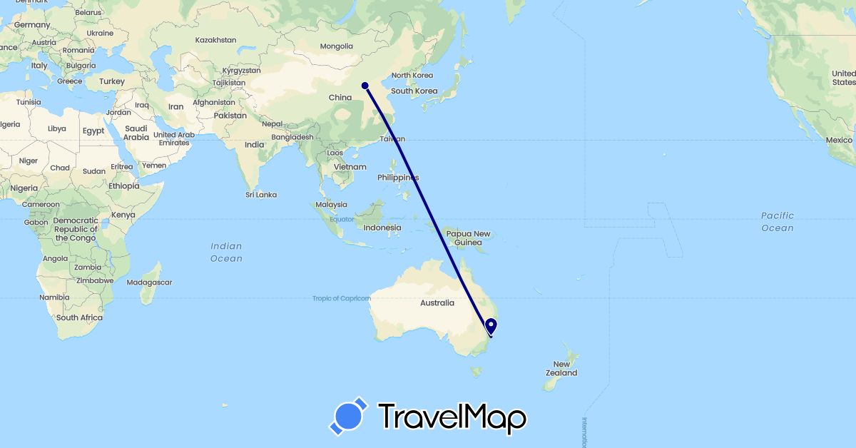 TravelMap itinerary: driving in Australia, China (Asia, Oceania)